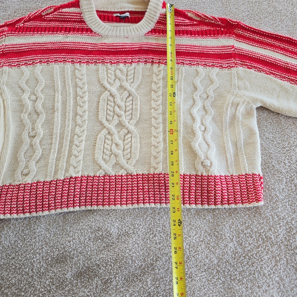 American Eagle Cable Knit Sweater Cream With Red Stripes Fisherman Crop XL NWT - Picture 9 of 13
